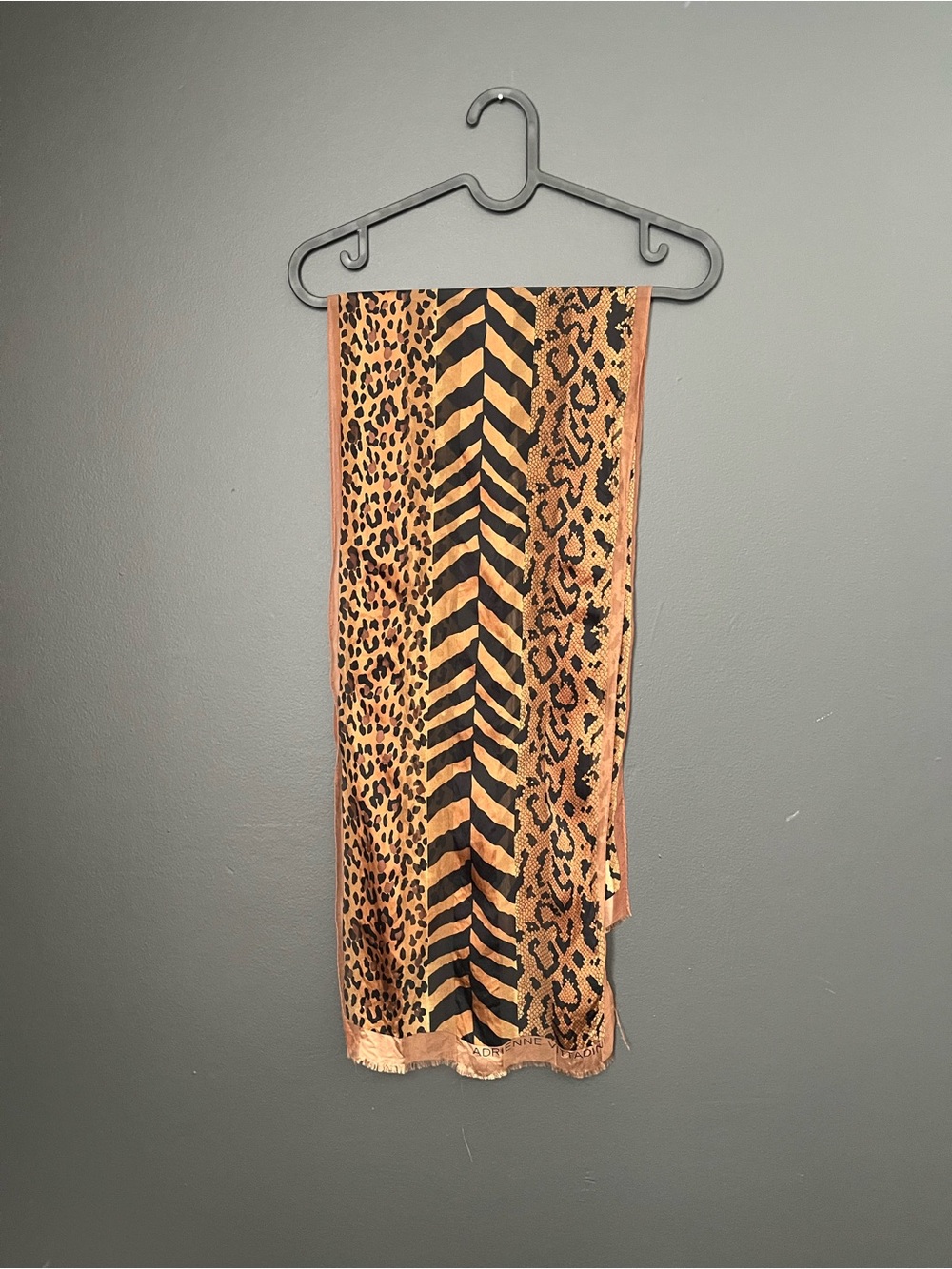 Adrienne Vittadini Silk Animal Print Scarf in Tan and Black